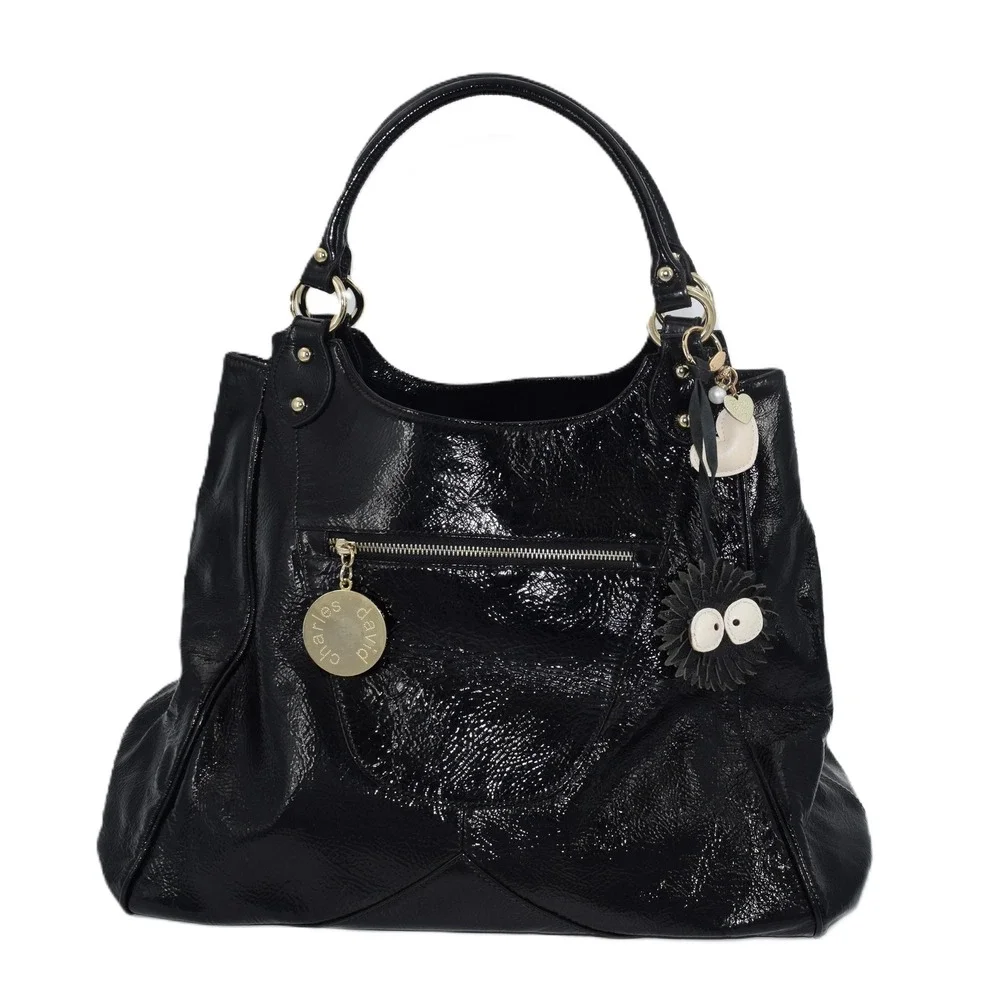 Charles David Hobo Bag Womens Large Black Patent Leather EUC Gold Hardware